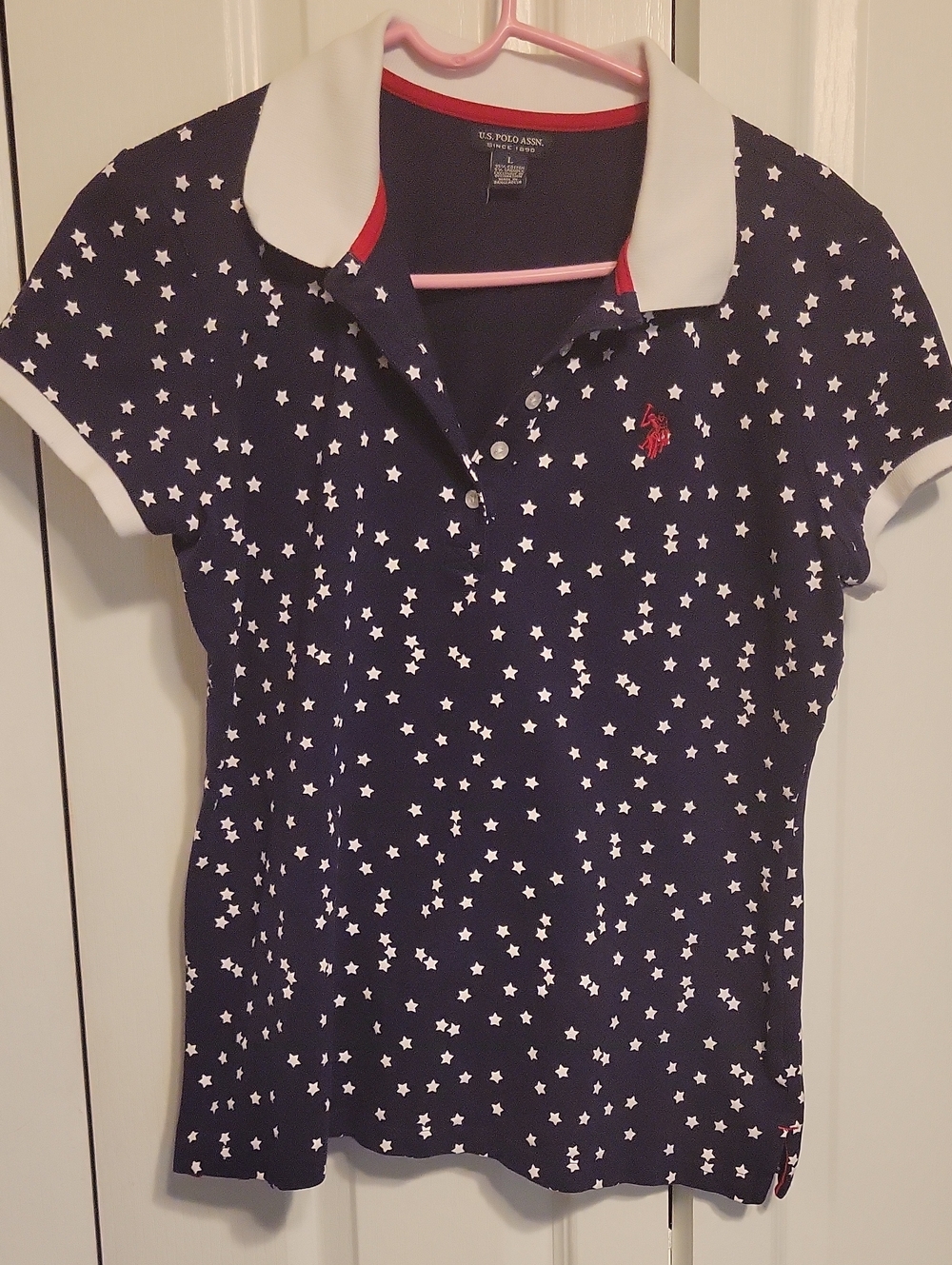 U.S. Polo Assn. Navy Star Polo Shirt with White Collar